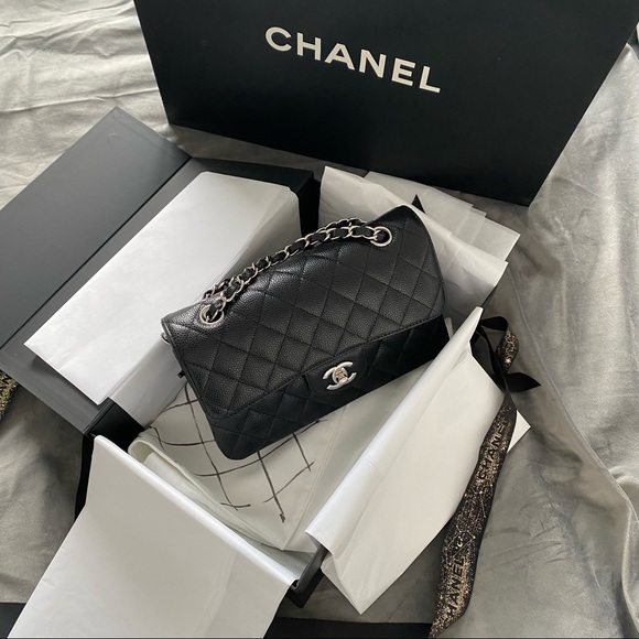 HOLD* Chanel CF classic flap bag small black calf skin sliver - Picture 3 of 10